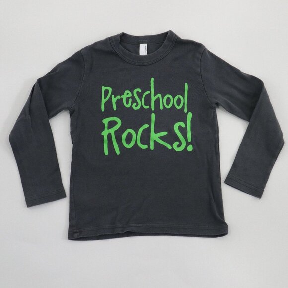 American Apparel Long Sleeve Tee T-Shirt Boys 110 5T Green Preschool Rocks - Picture 1 of 5
